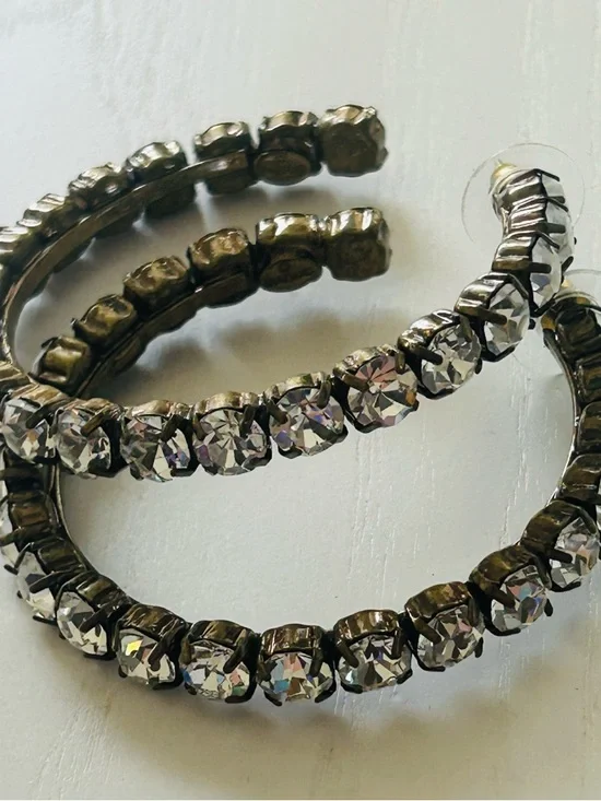 Gold-Tone Crystal Hoop Earrings - Women Jewelry - Picture 3 of 5